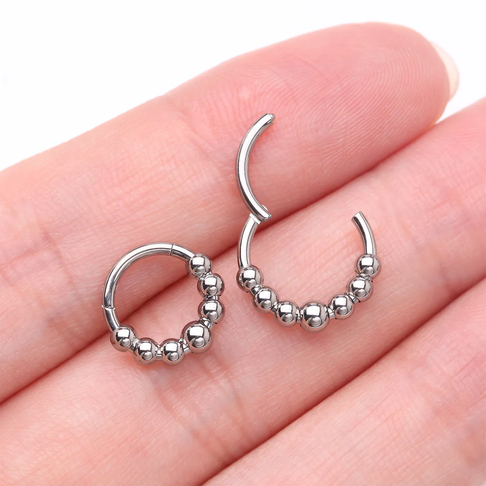 Implant Grade Titanium Cascading Bali Beads Clicker Hoop Ring - Image 4