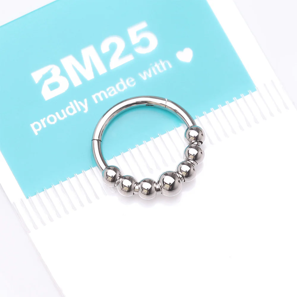 Implant Grade Titanium Cascading Bali Beads Clicker Hoop Ring - Image 5