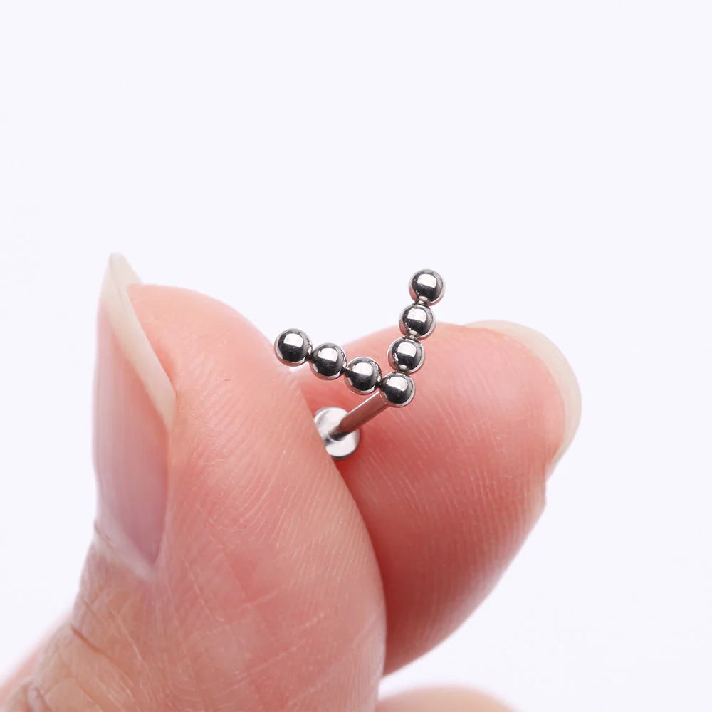 Implant Grade Titanium Chevron Arrow Beaded Ball Top Internally Threaded Labret Flat Back Stud - Image 3