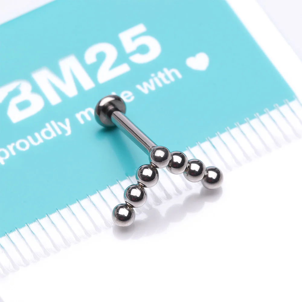 Implant Grade Titanium Chevron Arrow Beaded Ball Top Internally Threaded Labret Flat Back Stud - Image 4