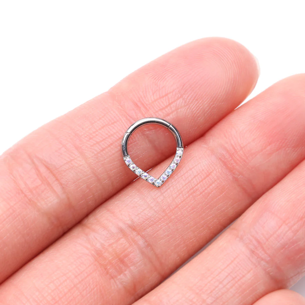 Implant Grade Titanium Chevron Sparkle Lined Seamless Clicker Hoop Ring - Image 3