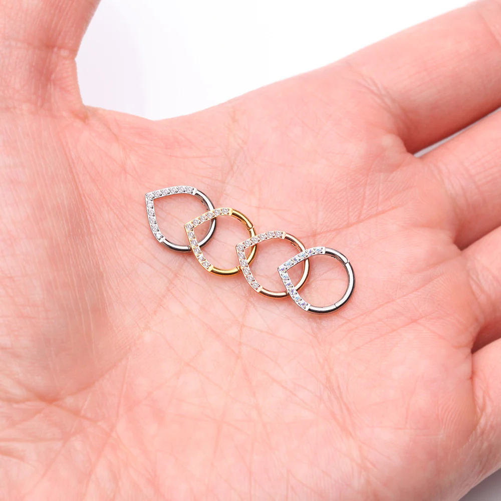 Implant Grade Titanium Chevron Sparkle Lined Seamless Clicker Hoop Ring - Image 4