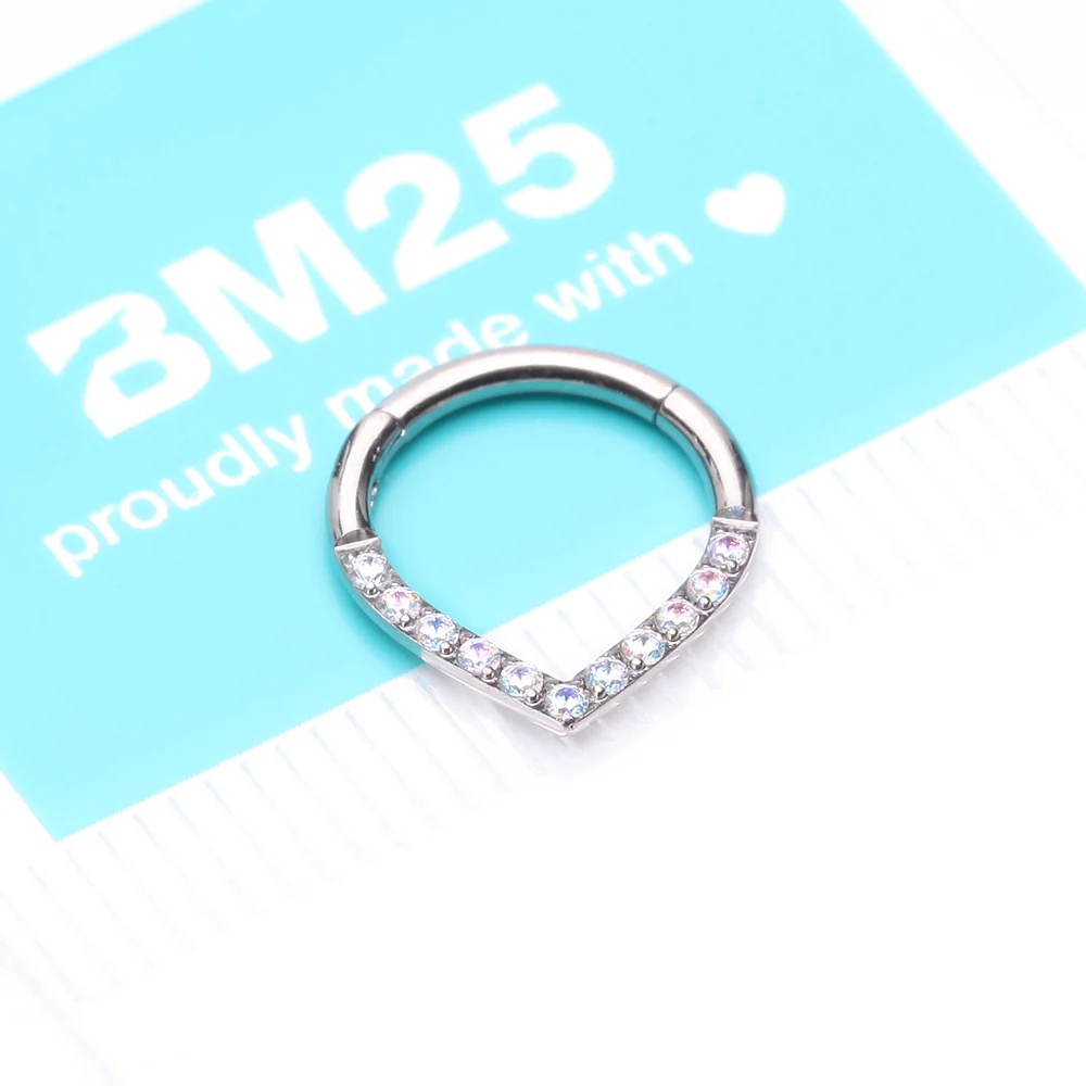 Implant Grade Titanium Chevron Sparkle Lined Seamless Clicker Hoop Ring - Image 5