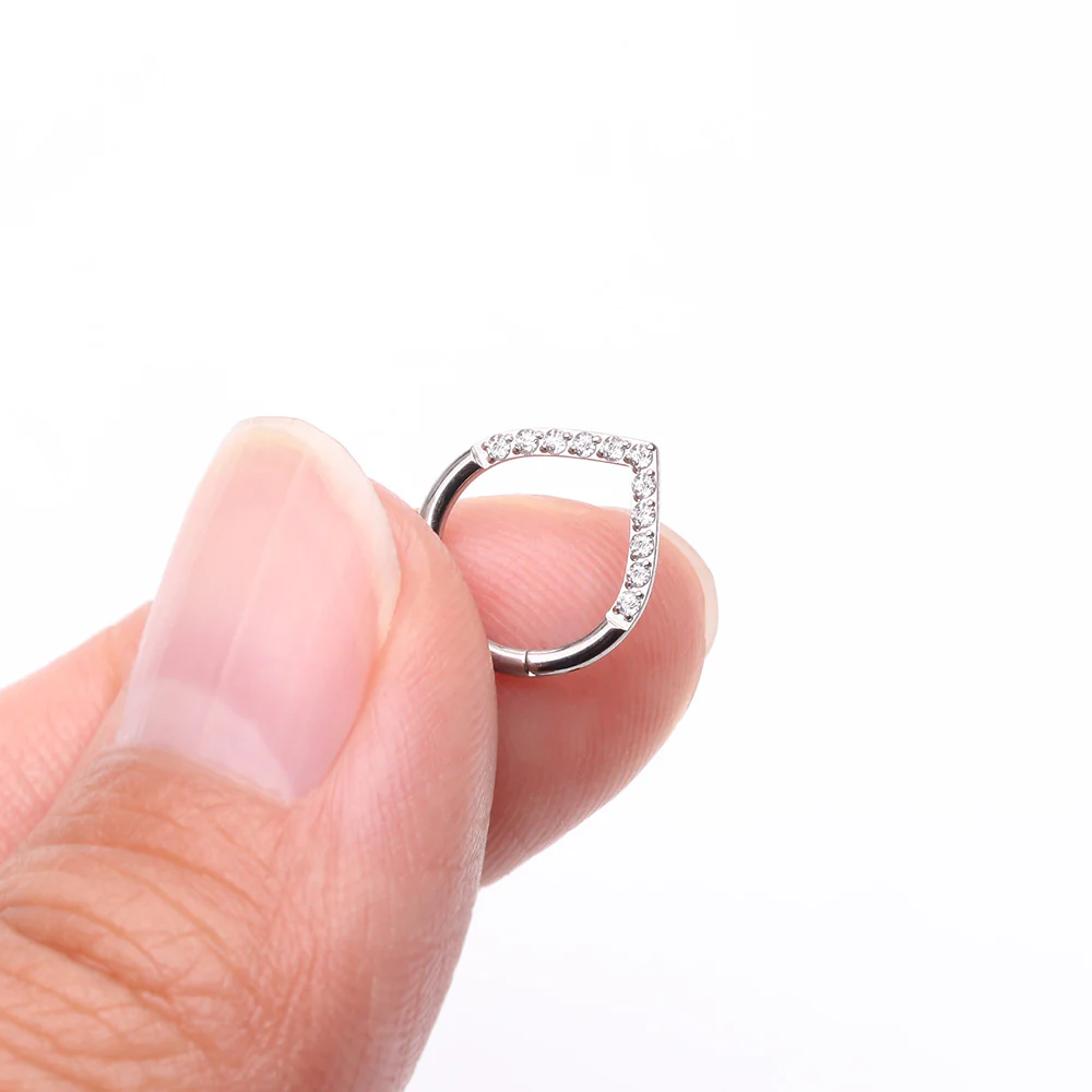 Implant Grade Titanium Chevron Sparkle Lined Seamless Clicker Hoop Ring - Image 3
