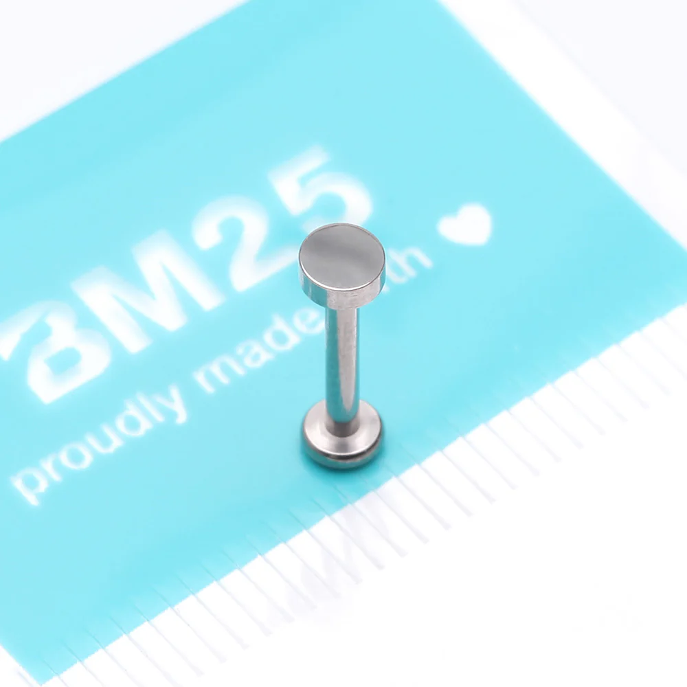 Implant Grade Titanium Circle Plate Top Internally Threaded Flat Back Stud Labret - Image 4