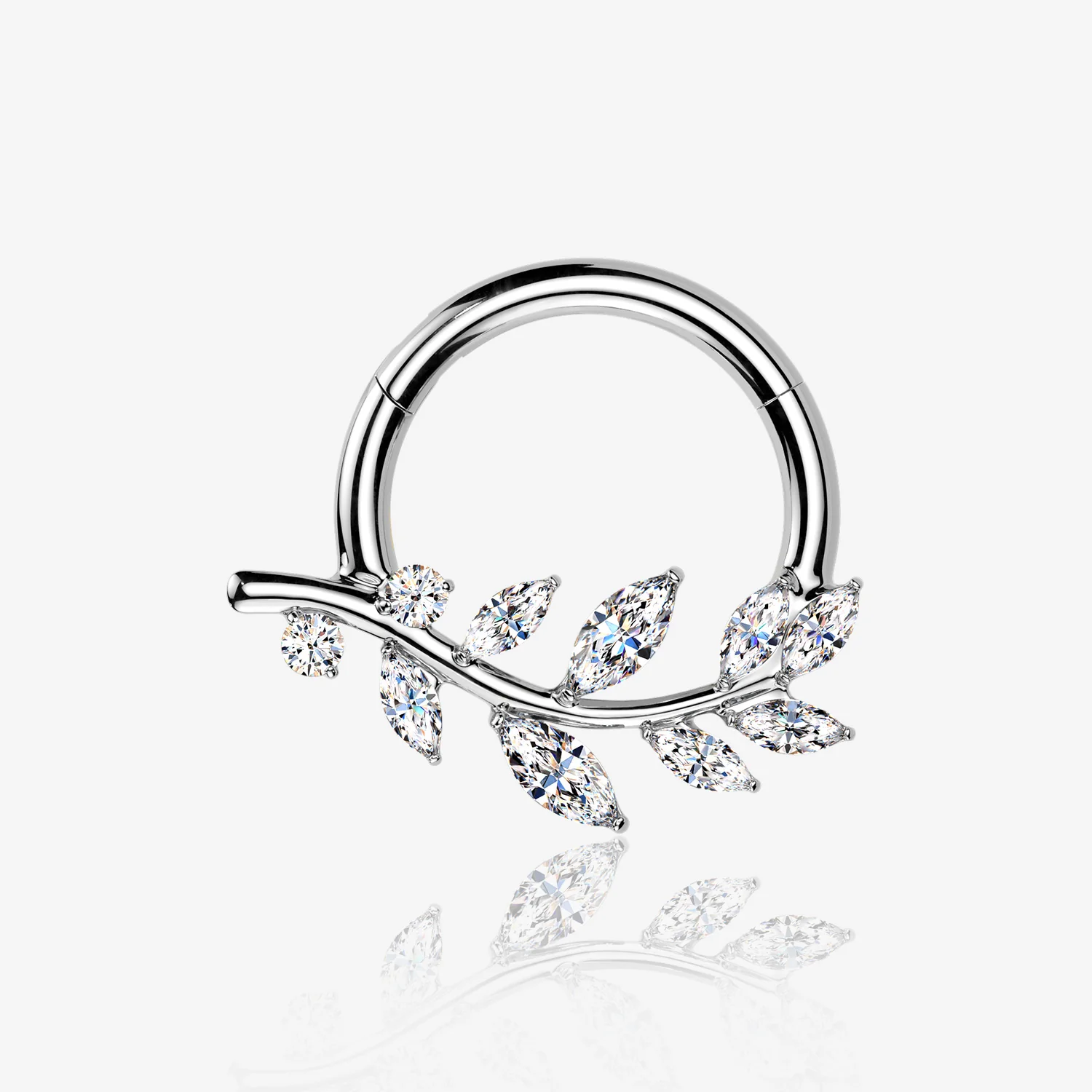 Implant Grade Titanium Classic Sparkle Vine Leaf Clicker Hoop Ring