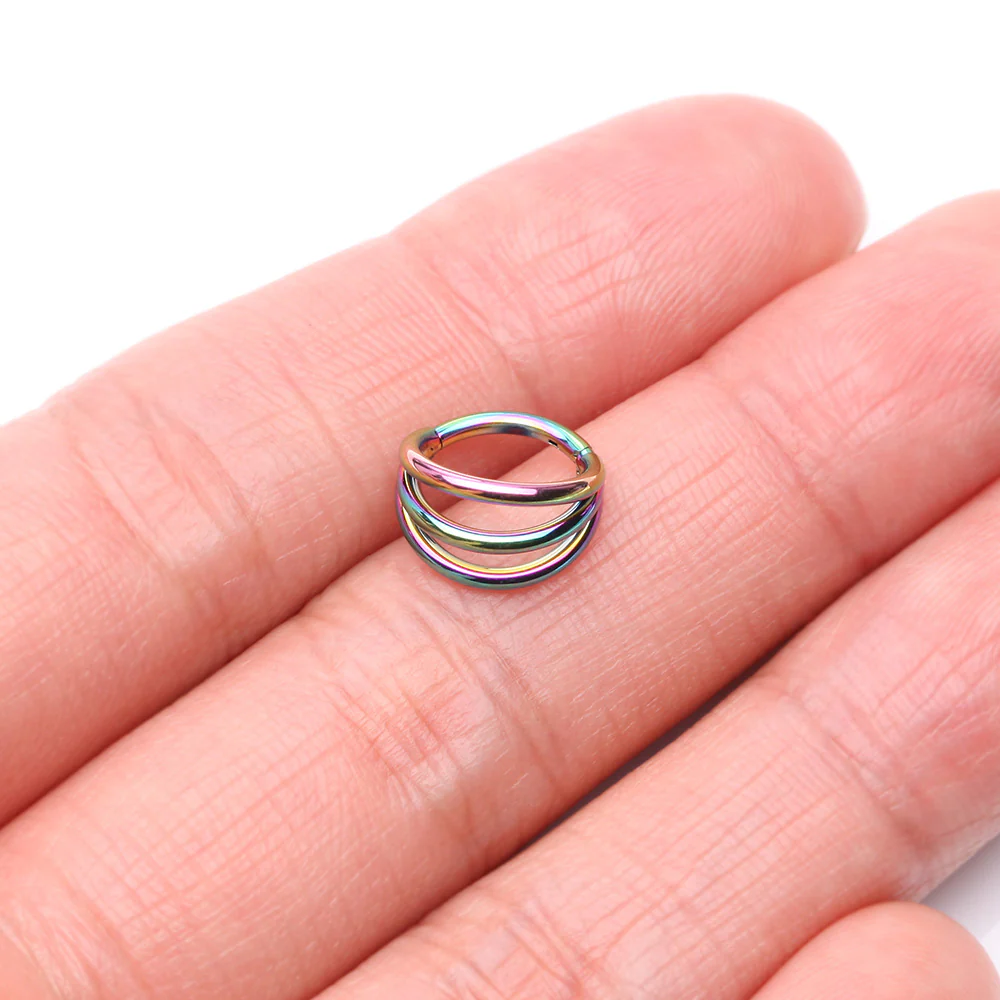Implant Grade Titanium Colorline Triple Row Hoops Steel Seamless Clicker Hoop Ring - Image 3
