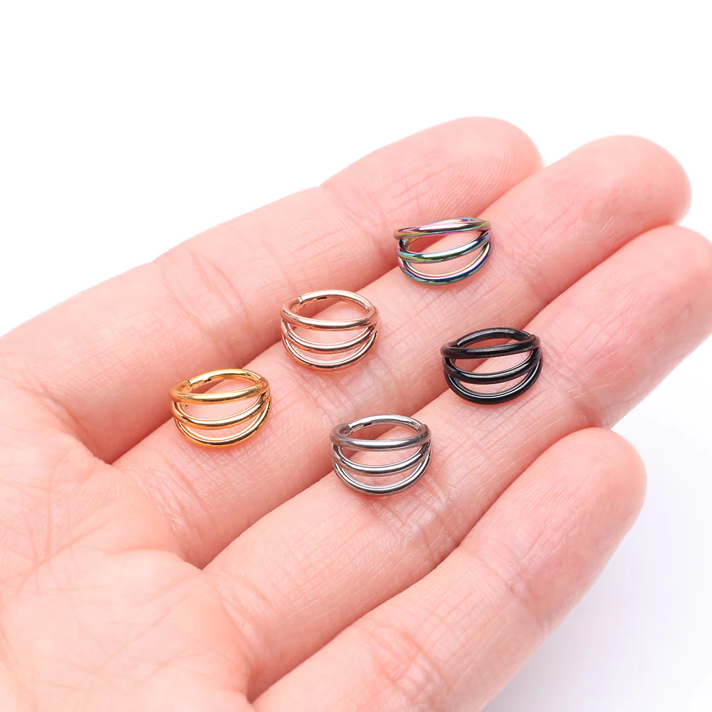 Implant Grade Titanium Colorline Triple Row Hoops Steel Seamless Clicker Hoop Ring - Image 4
