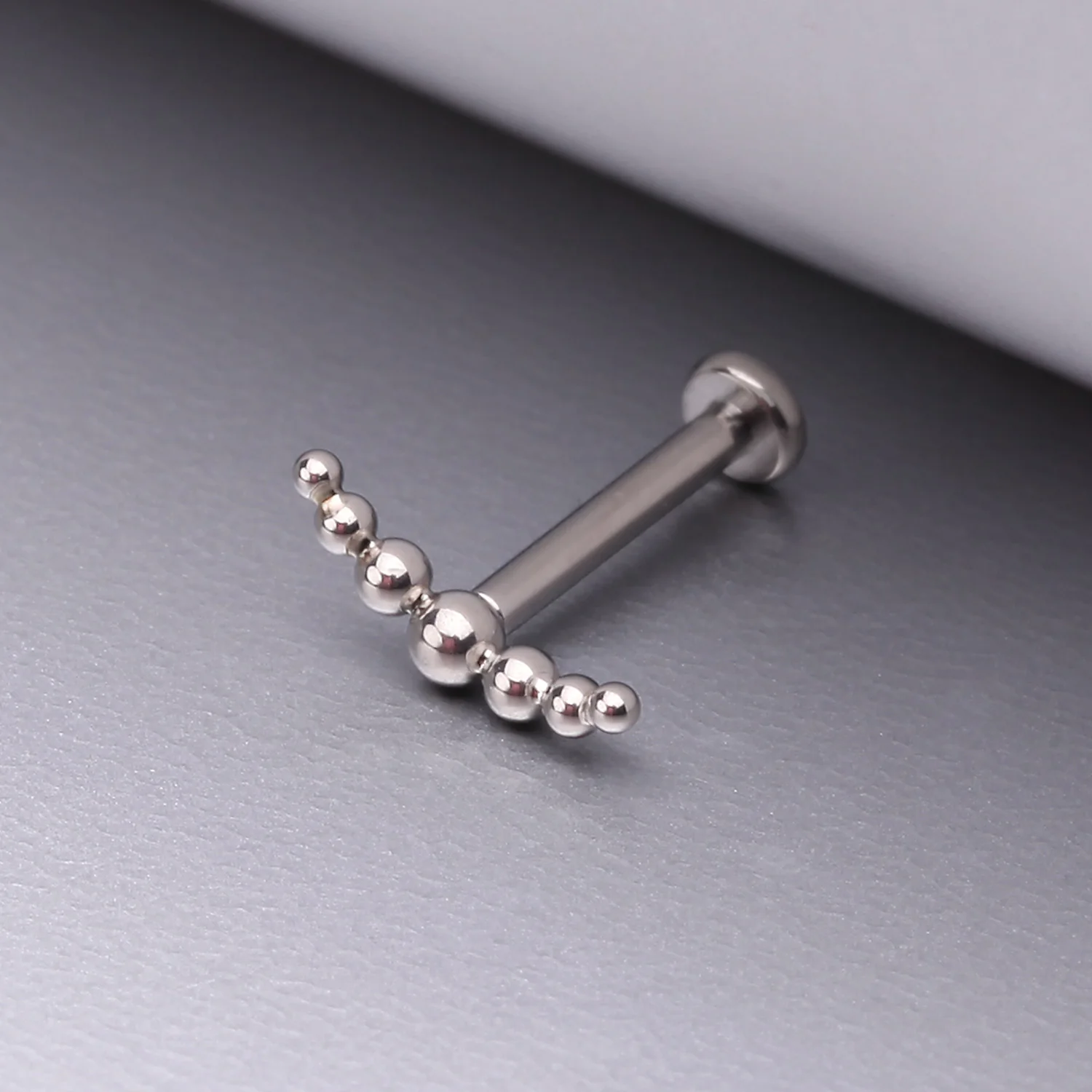 Implant Grade Titanium Crescent Arc Bali Beads Top Internally Threaded Flat Back Stud Labret - Image 2