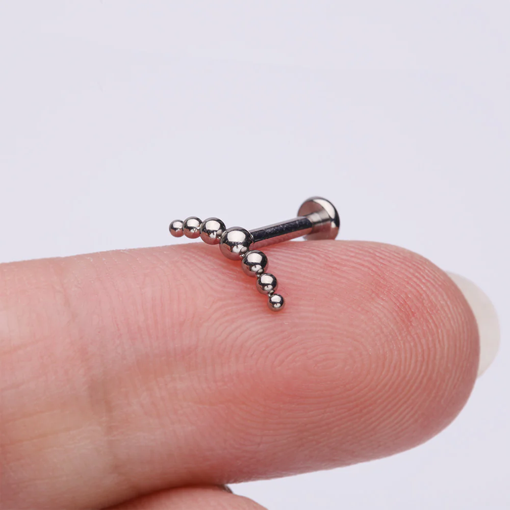 Implant Grade Titanium Crescent Arc Bali Beads Top Internally Threaded Flat Back Stud Labret - Image 3