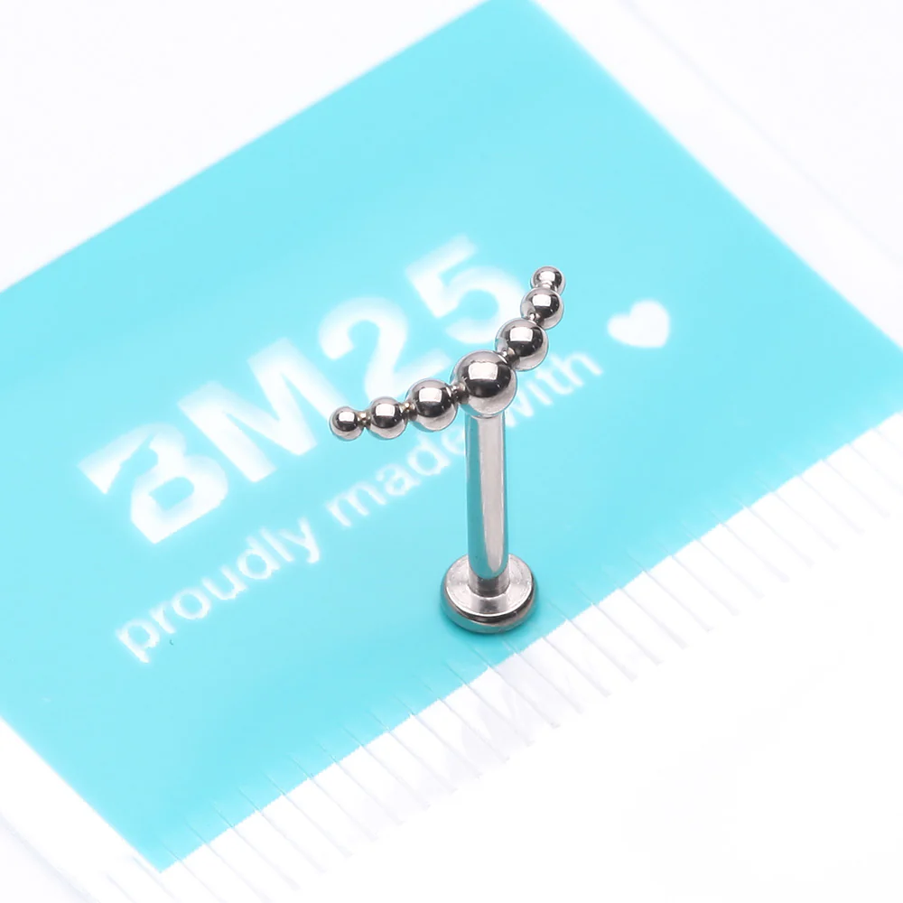 Implant Grade Titanium Crescent Arc Bali Beads Top Internally Threaded Flat Back Stud Labret - Image 4