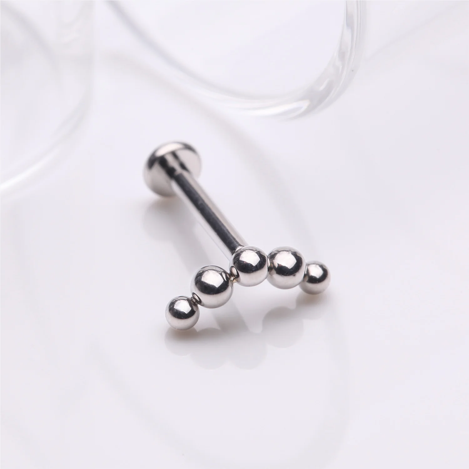 Implant Grade Titanium Crescent Curve Beaded Ball Top Internally Threaded Labret Flat Back Stud - Image 2