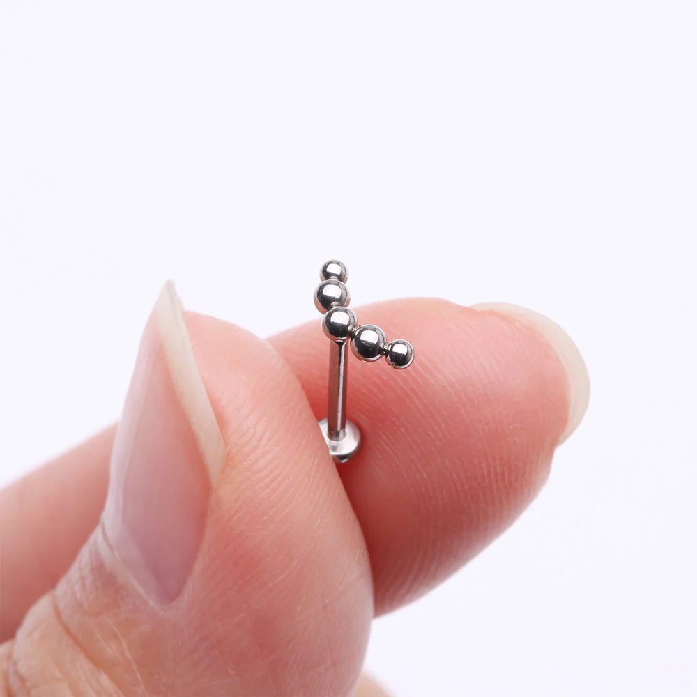 Implant Grade Titanium Crescent Curve Beaded Ball Top Internally Threaded Labret Flat Back Stud - Image 3