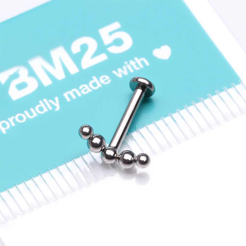 Implant Grade Titanium Crescent Curve Beaded Ball Top Internally Threaded Labret Flat Back Stud - Image 4