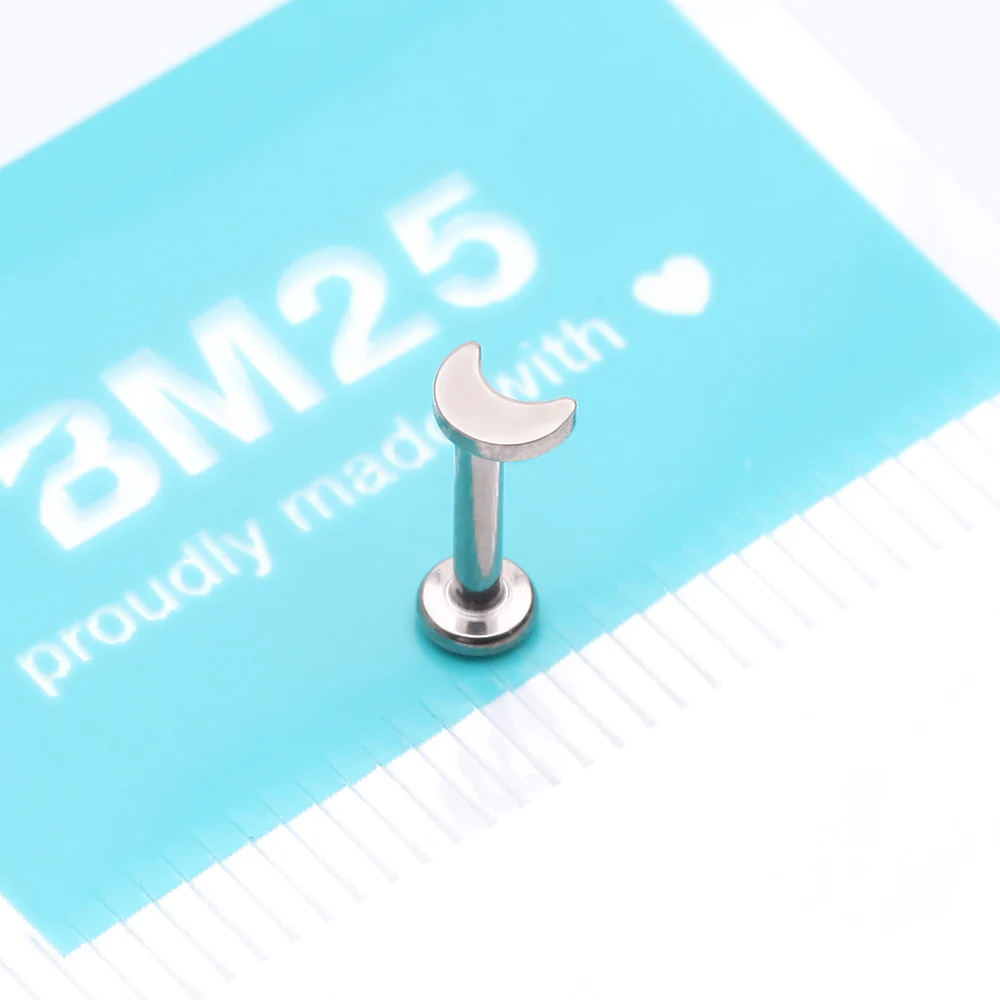 Implant Grade Titanium Crescent Moon Top Internally Threaded Flat Back Stud Labret - Image 4