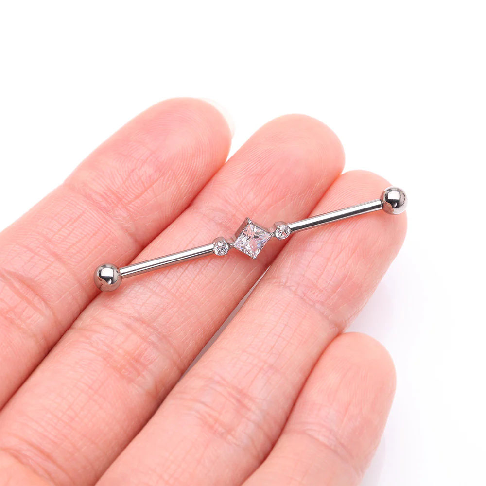 Implant Grade Titanium Diamante Sparkle Internally Threaded Industrial Barbell - Image 3