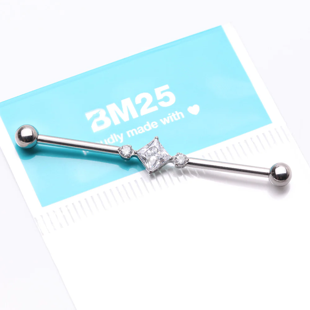 Implant Grade Titanium Diamante Sparkle Internally Threaded Industrial Barbell - Image 5