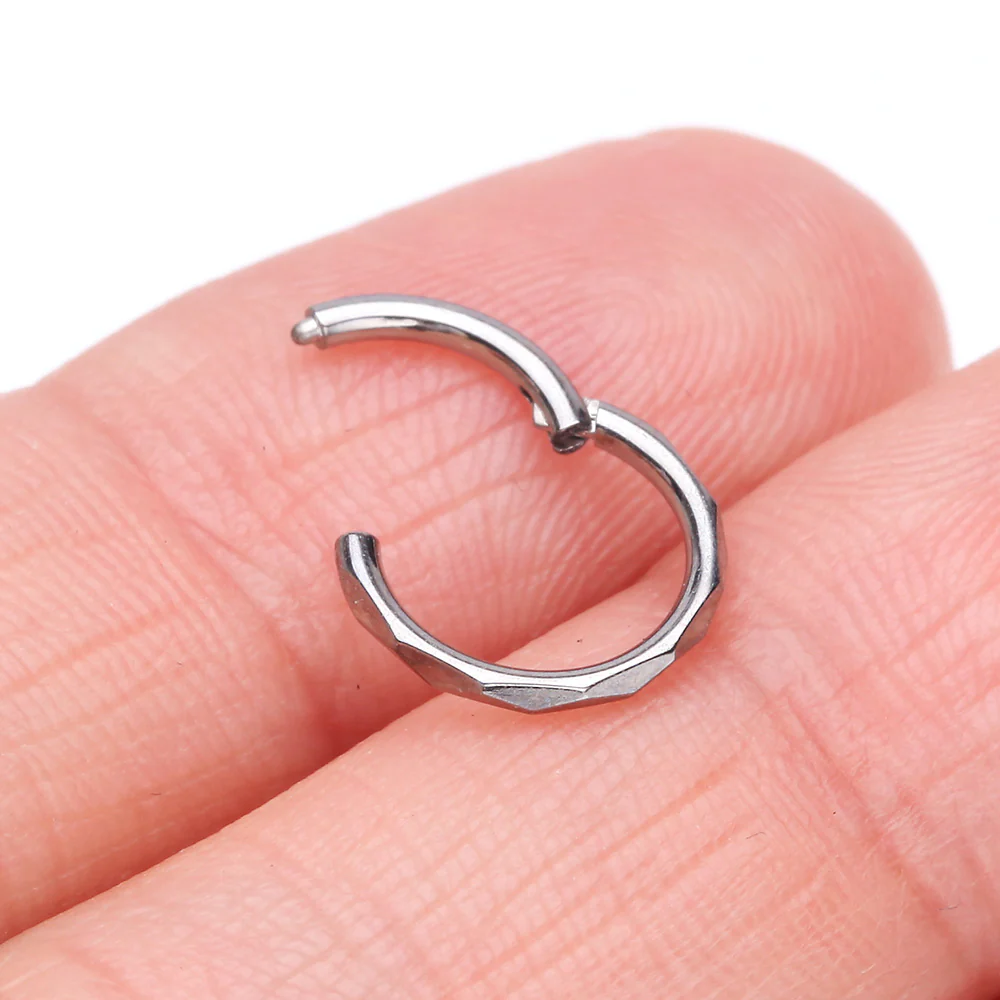 Implant Grade Titanium Diamond Cut Faceted Seamless Clicker Hoop Ring - Image 4