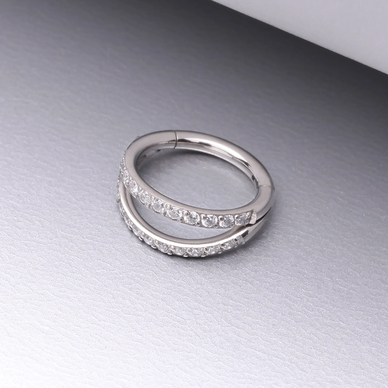 Implant Grade Titanium Double Hoop Gems Seamless Clicker Hoop Ring - Image 2