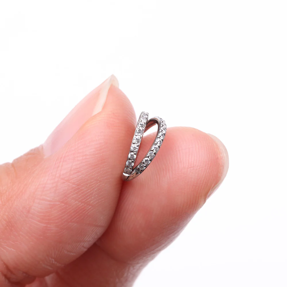 Implant Grade Titanium Double Hoop Gems Seamless Clicker Hoop Ring - Image 3