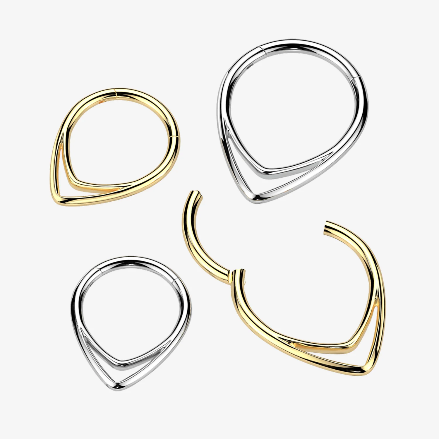 Implant Grade Titanium Double Lined Chevron Teardrop Clicker Hoop Ring - Image 2