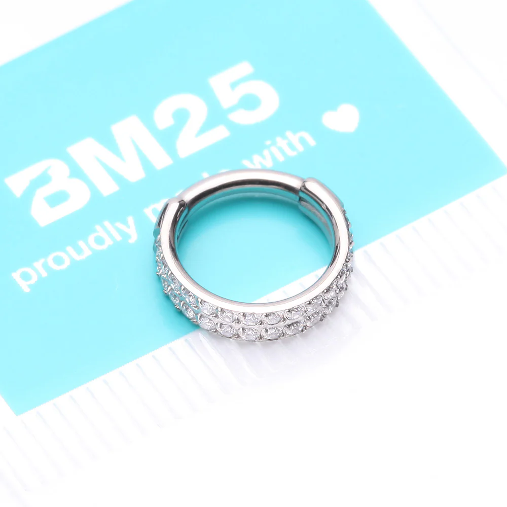 Implant Grade Titanium Double Lined Gems Seamless Clicker Hoop Ring - Image 5