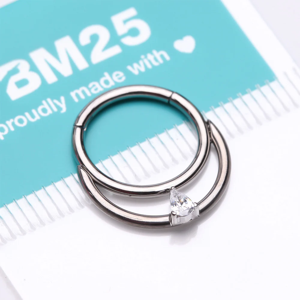 Implant Grade Titanium Double Loop Teardrop Sparkle Clicker Hoop Ring - Image 3
