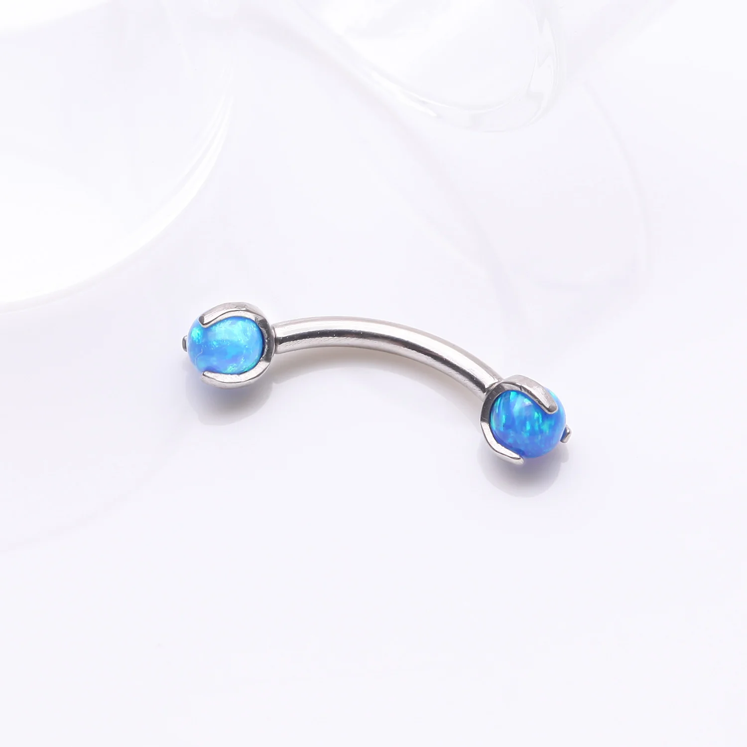 Implant Grade Titanium Fire Opal Ball Claw Prong Set Internally Threaded Curved Barbell - Image 2