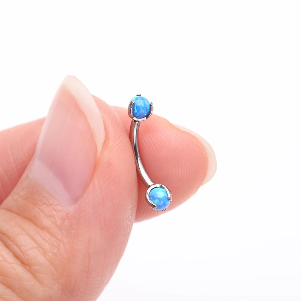 Implant Grade Titanium Fire Opal Ball Claw Prong Set Internally Threaded Curved Barbell - Image 3