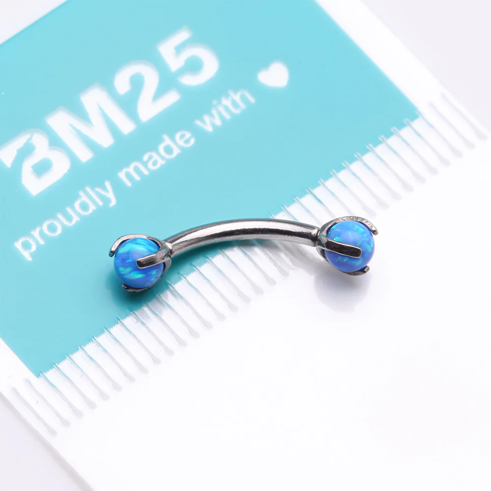 Implant Grade Titanium Fire Opal Ball Claw Prong Set Internally Threaded Curved Barbell - Image 5