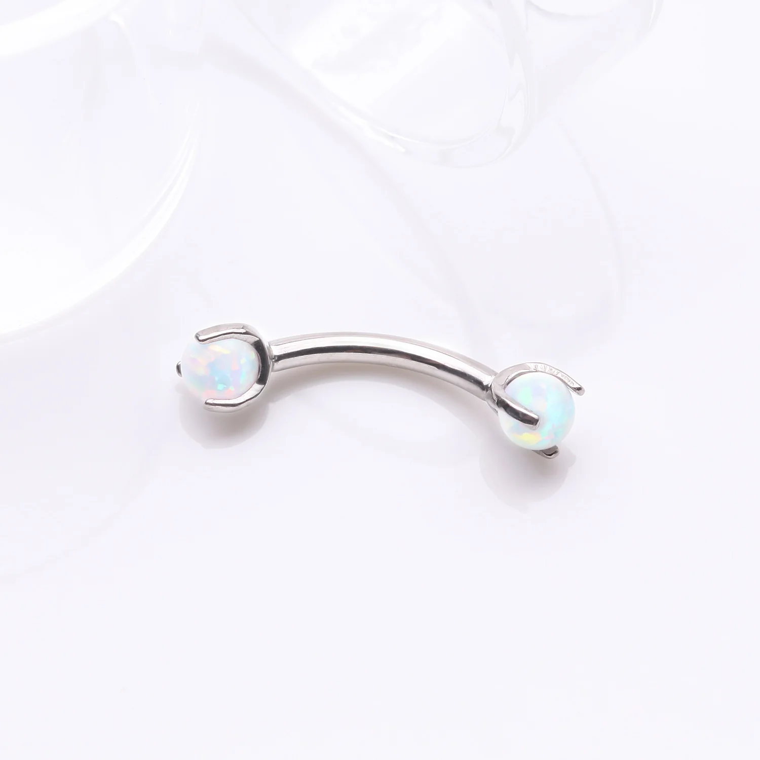 Implant Grade Titanium Fire Opal Ball Claw Prong Set Internally Threaded Curved Barbell - Image 2