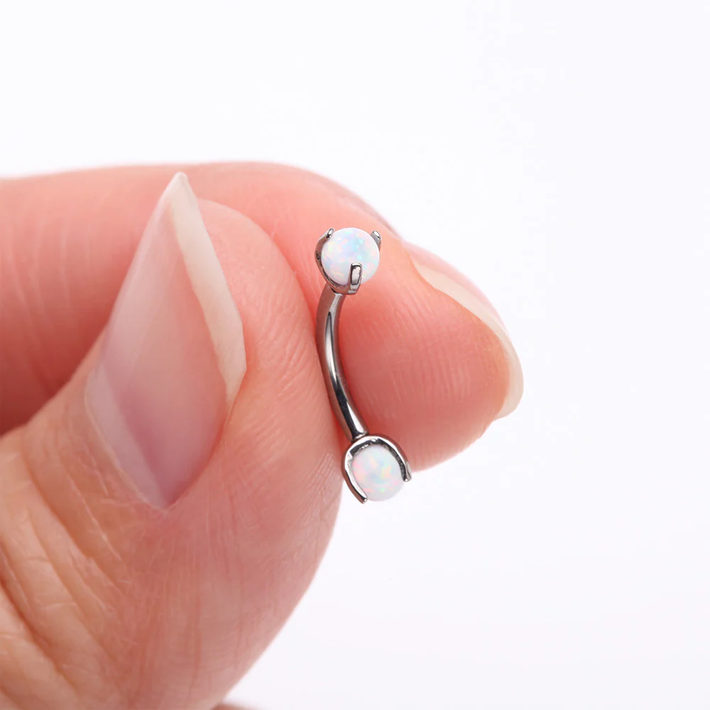 Implant Grade Titanium Fire Opal Ball Claw Prong Set Internally Threaded Curved Barbell - Image 3