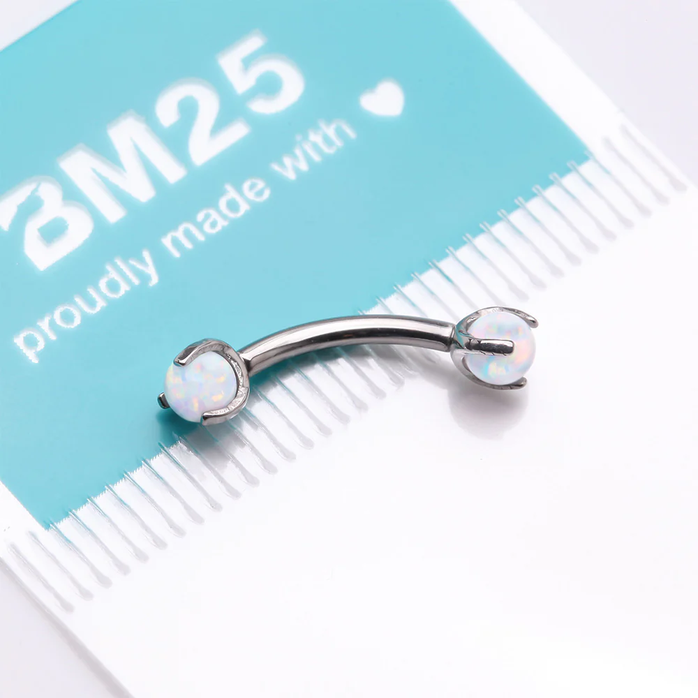 Implant Grade Titanium Fire Opal Ball Claw Prong Set Internally Threaded Curved Barbell - Image 5