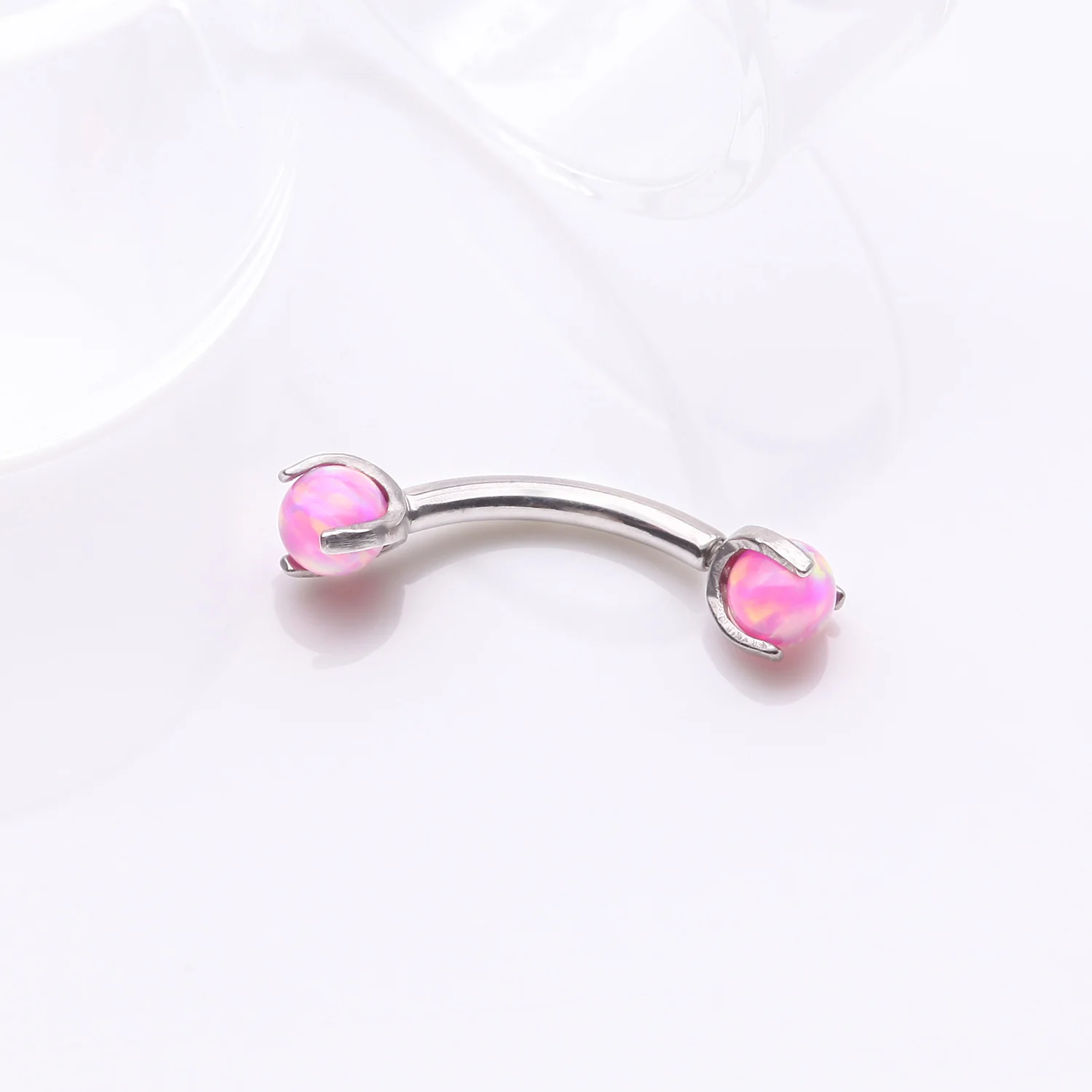 Implant Grade Titanium Fire Opal Ball Claw Prong Set Internally Threaded Curved Barbell - Image 2
