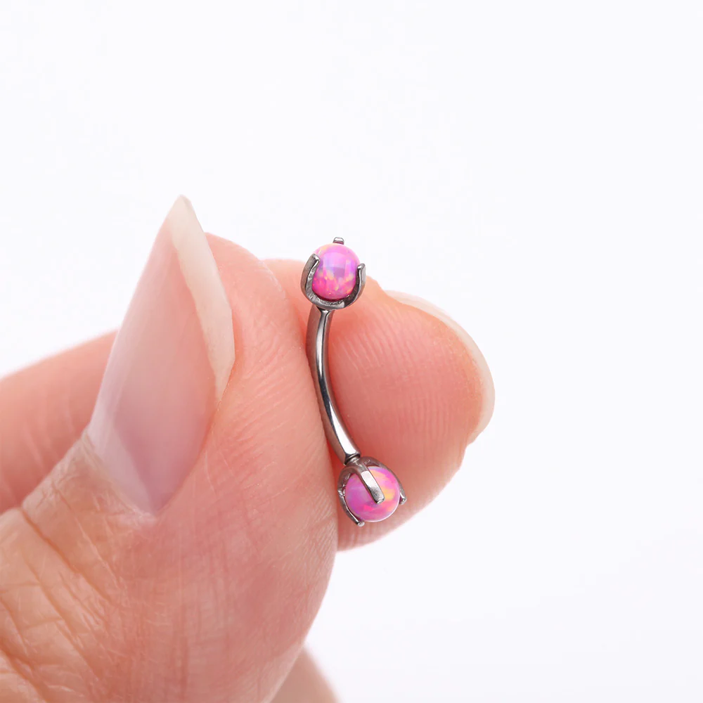 Implant Grade Titanium Fire Opal Ball Claw Prong Set Internally Threaded Curved Barbell - Image 3