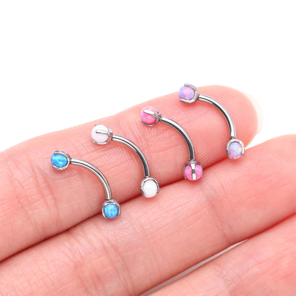 Implant Grade Titanium Fire Opal Ball Claw Prong Set Internally Threaded Curved Barbell - Image 4