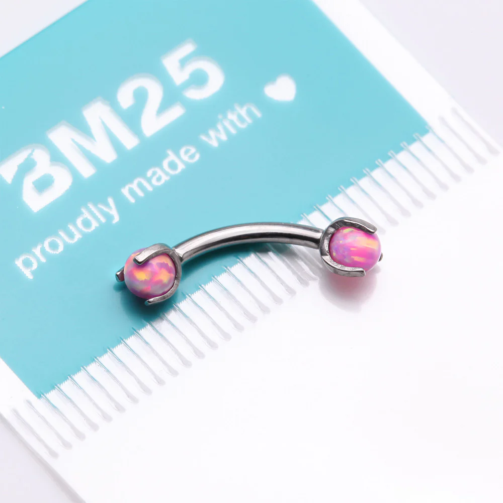 Implant Grade Titanium Fire Opal Ball Claw Prong Set Internally Threaded Curved Barbell - Image 5