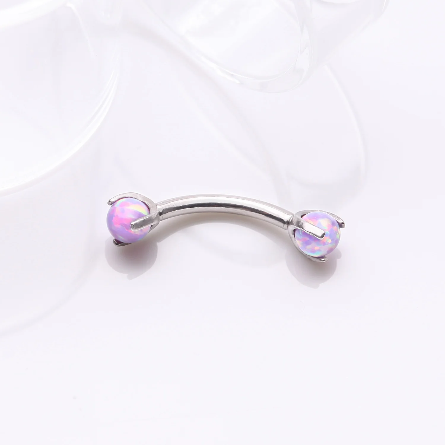 Implant Grade Titanium Fire Opal Ball Claw Prong Set Internally Threaded Curved Barbell - Image 2