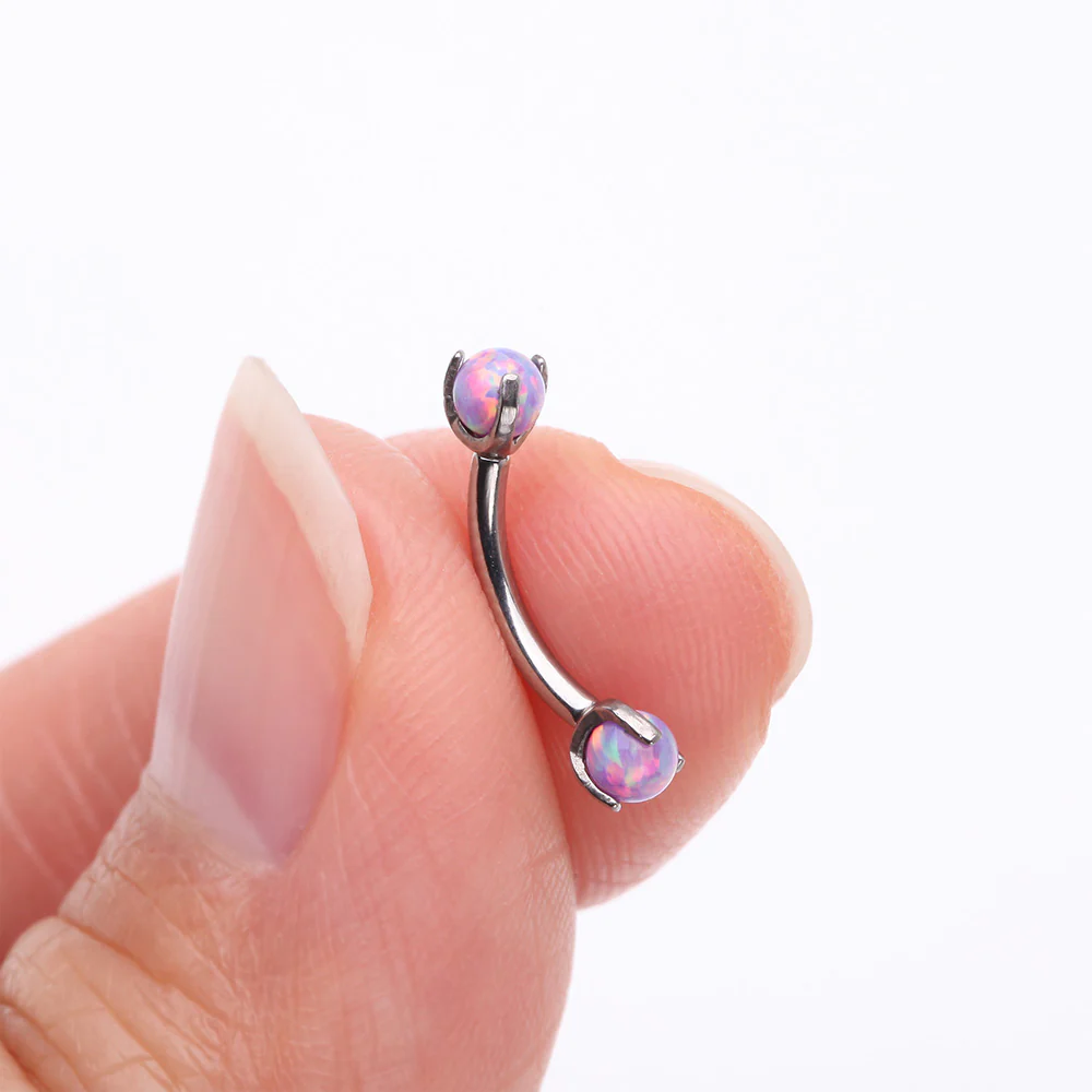 Implant Grade Titanium Fire Opal Ball Claw Prong Set Internally Threaded Curved Barbell - Image 3