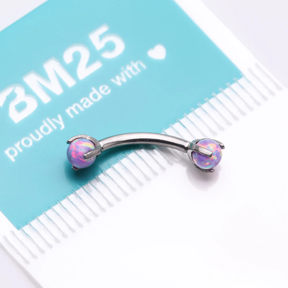 Implant Grade Titanium Fire Opal Ball Claw Prong Set Internally Threaded Curved Barbell - Image 5