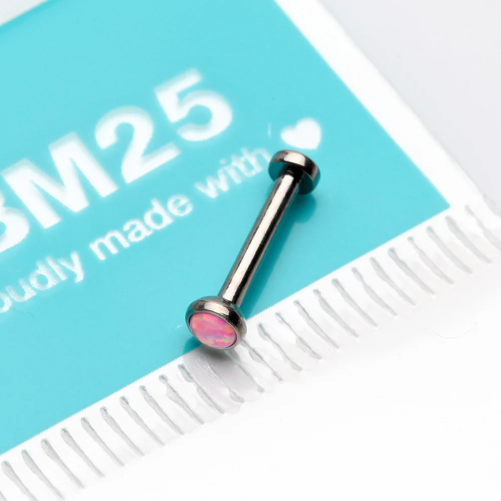 Implant Grade Titanium OneFit Threadless Fire Opal Bezel Set Top Flat Back Stud Labret - Image 4