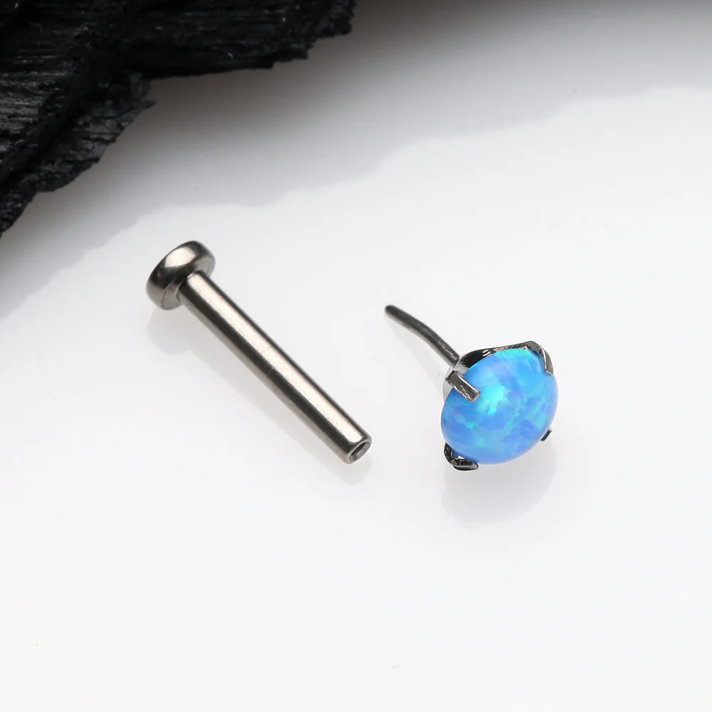 Implant Grade Titanium OneFit Threadless Fire Opal Prong Set Top Flat Back Stud Labret - Image 3
