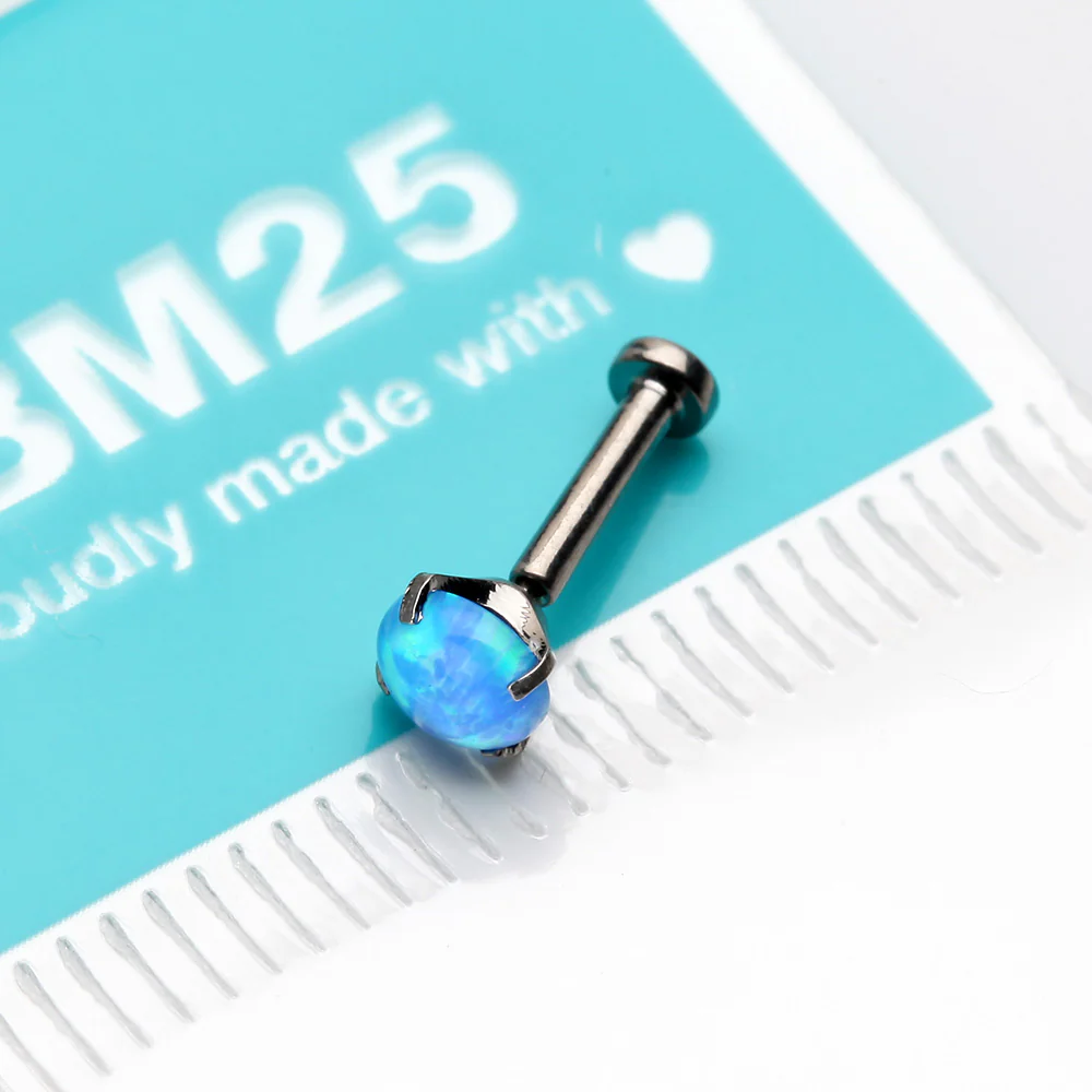 Implant Grade Titanium OneFit Threadless Fire Opal Prong Set Top Flat Back Stud Labret - Image 4