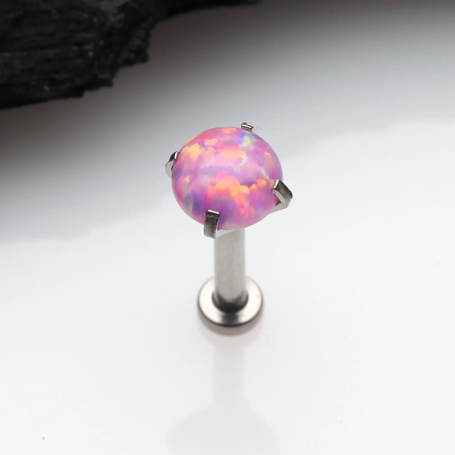 Implant Grade Titanium OneFit Threadless Fire Opal Prong Set Top Flat Back Stud Labret - Image 2