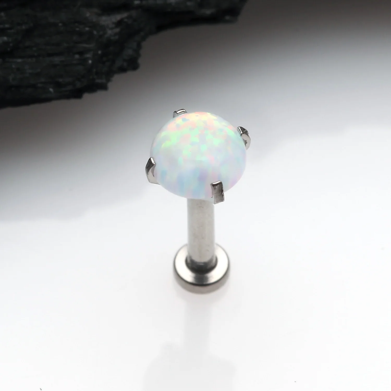 Implant Grade Titanium OneFit Threadless Fire Opal Prong Set Top Flat Back Stud Labret - Image 2