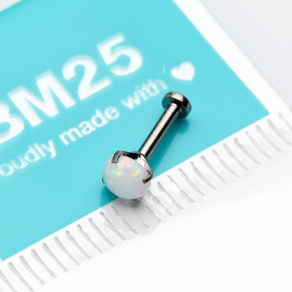 Implant Grade Titanium OneFit Threadless Fire Opal Prong Set Top Flat Back Stud Labret - Image 4