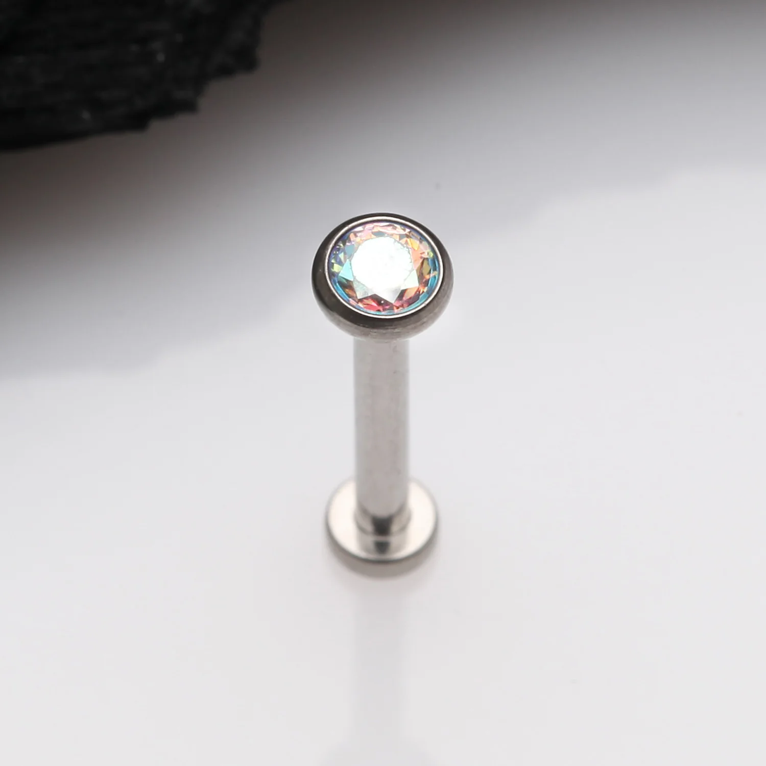 Implant Grade Titanium OneFit Threadless Gem Bezel Set Top Flat Back Stud Labret - Image 2