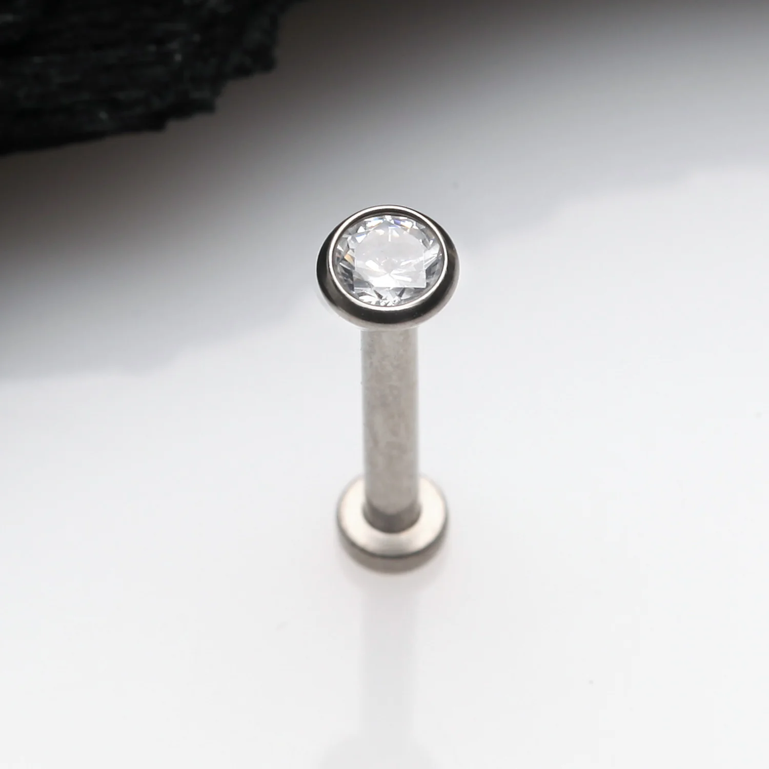 Implant Grade Titanium OneFit Threadless Gem Bezel Set Top Flat Back Stud Labret - Image 2