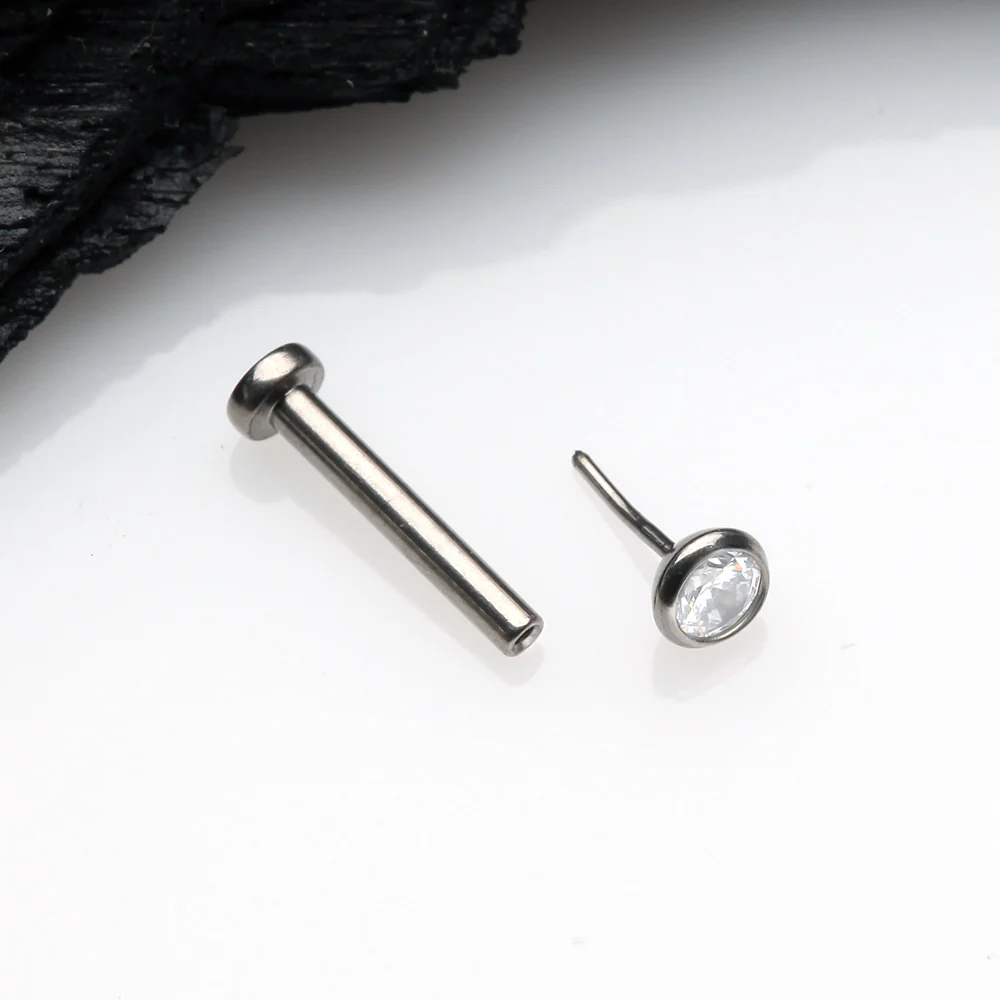 Implant Grade Titanium OneFit Threadless Gem Bezel Set Top Flat Back Stud Labret - Image 3