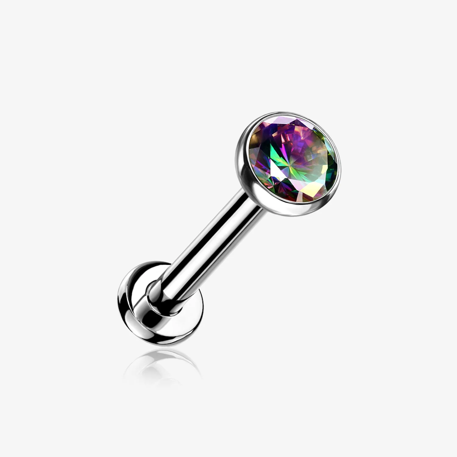 Implant Grade Titanium OneFit Threadless Gem Bezel Set Top Flat Back Stud Labret